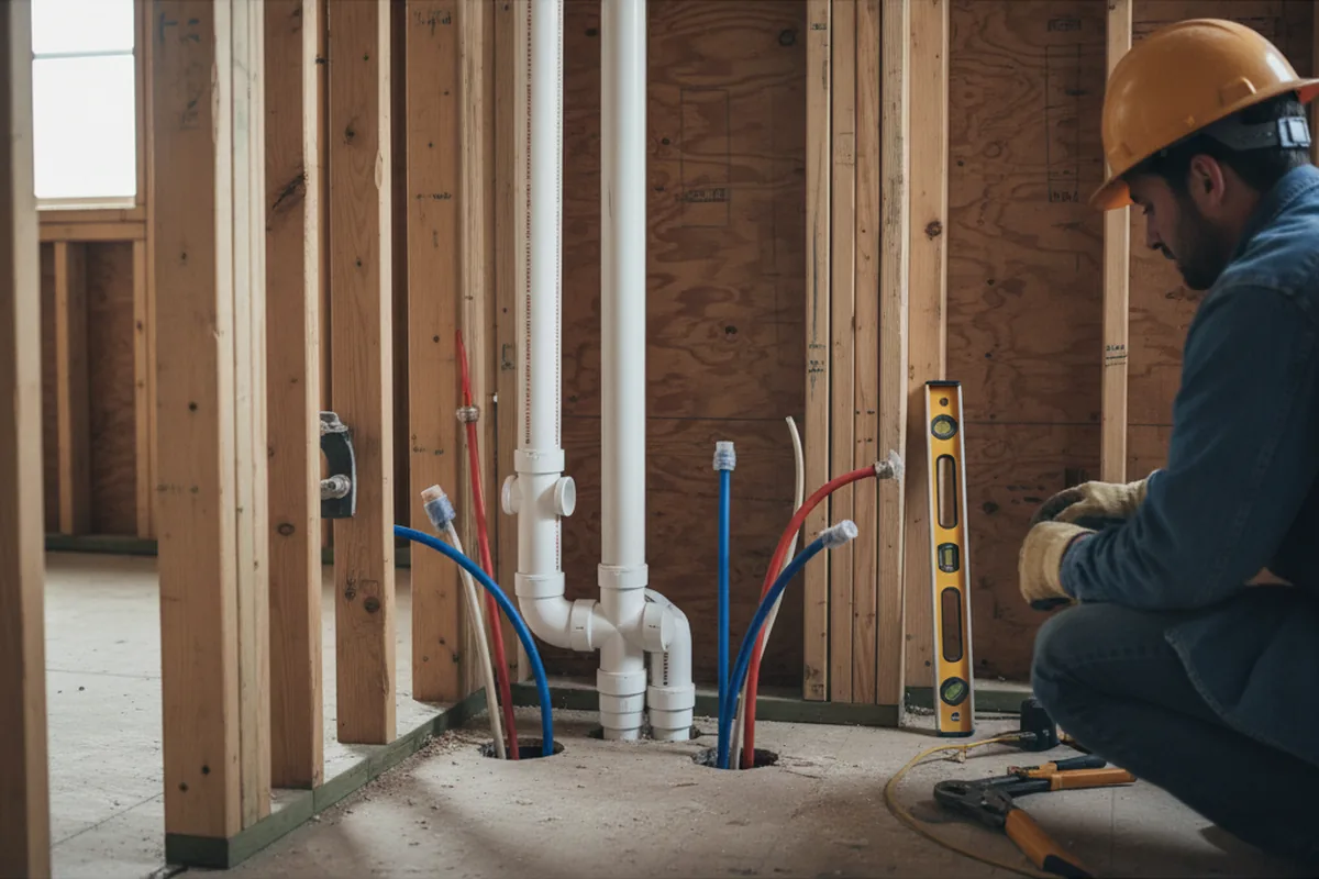 Drain and supply rough-in during Sump Pump Repair in Rindge